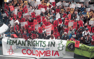 Protesting against human rights abuses in Colombia