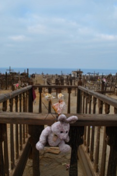Toys and sweets adorn Victorian-style cribs at this beach baby cemetery on the coast.