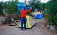 Setting up camp, Camping Termas de Socos, Chile.