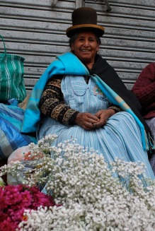 Clara's mum Carmen Mamani de Espejo, a cholita who cultivates and sells flowers in La Paz.