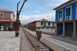 Watch out for the train! Jeremy in Alausí, Ecuador