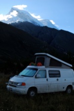 Camping at Llanganuco mountain lodge, Cordillera Blanca, Peru