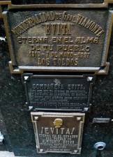 Argentine heroine 'Evita' (Eva Peron) is buried in the Duarte family vault, La Recoleta cemetery, Buenos Aires.