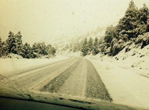 Snowy road to Bariloche